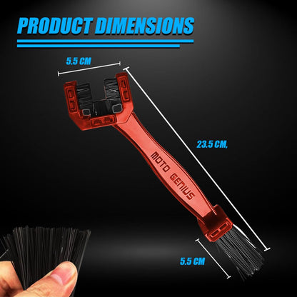 Multi-Purpose Bike Chain Cleaner Brush with Soft & Long Bristles for Motorcycle & Cycle Chain Cleaning-Red - Moto Genius