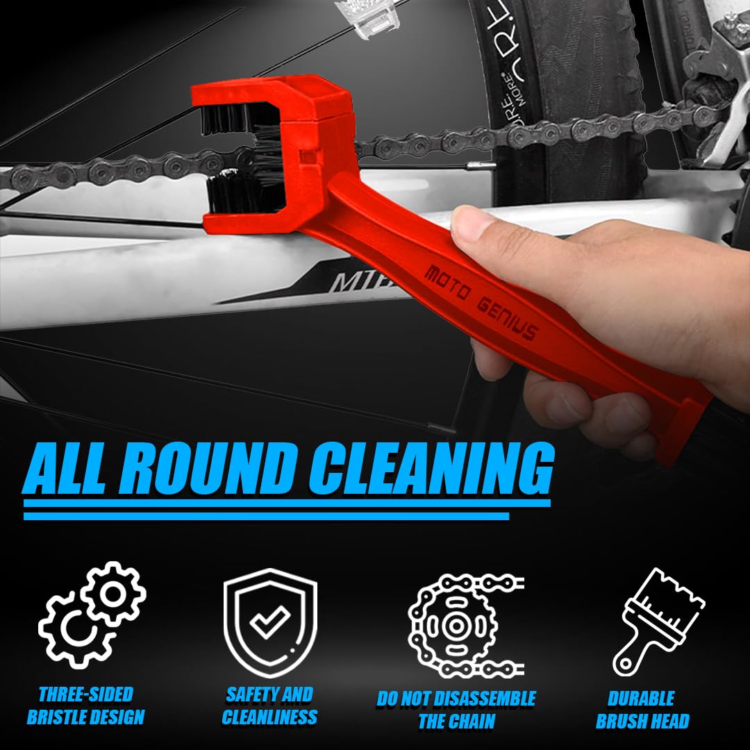 Multi-Purpose Bike Chain Cleaner Brush with Soft & Long Bristles for Motorcycle & Cycle Chain Cleaning-Red - Moto Genius