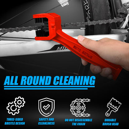 Multi-Purpose Bike Chain Cleaner Brush with Soft & Long Bristles for Motorcycle & Cycle Chain Cleaning-Red - Moto Genius