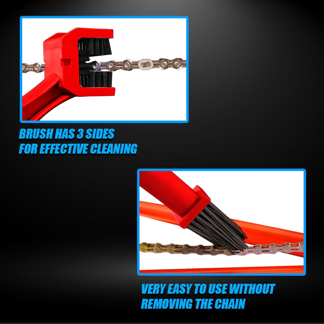 Multi-Purpose Bike Chain Cleaner Brush with Soft & Long Bristles for Motorcycle & Cycle Chain Cleaning-Red - Moto Genius
