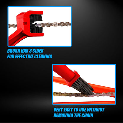 Multi-Purpose Bike Chain Cleaner Brush with Soft & Long Bristles for Motorcycle & Cycle Chain Cleaning-Red - Moto Genius