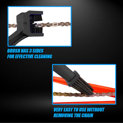 Multi-Purpose Bike Chain Cleaner Brush with Soft & Long Bristles for Motorcycle & Cycle Chain Cleaning-Black - Moto Genius