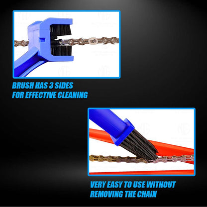 Multi-Purpose Bike Chain Cleaner Brush with Soft & Long Bristles for Motorcycle & Cycle Chain Cleaning-Blue - Moto Genius