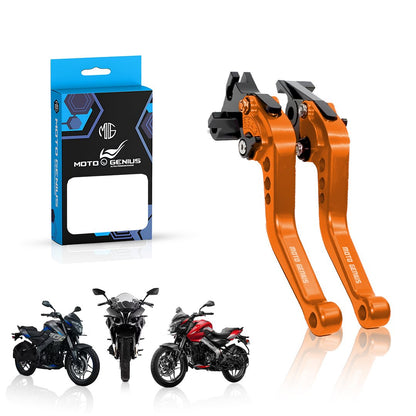 Pulsar NS200 NS160 RS200 Adjustable Clutch & Brake Lever Set | 6-Position CNC Aluminum Bike Levers | Heavy Duty, Ergonomic Motorcycle Hand Levers-Orange - Moto Genius