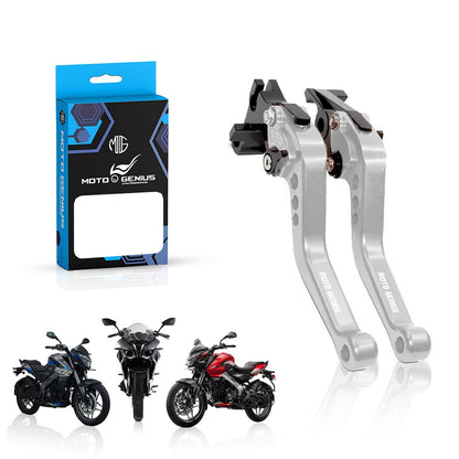 Pulsar NS200 NS160 RS200 Adjustable Clutch & Brake Lever Set | 6-Position CNC Aluminum Bike Levers | Heavy Duty, Ergonomic Motorcycle Hand Levers-Silver - Moto Genius