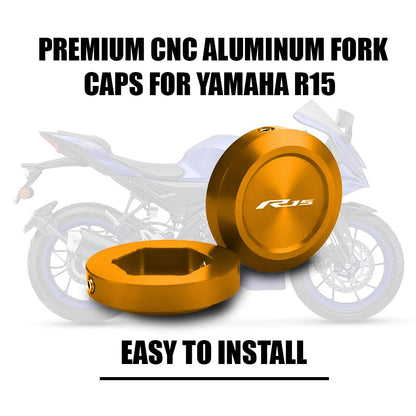 R15M R15 V4 V3 Front Fork Covers | CNC Aluminum Shock Absorber Top Caps | Motorcycle Front Fork Protection | Durable, Easy Install-Yellow - Moto Genius