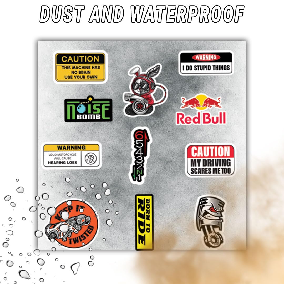 Racing Bike Caution 3D Vinyl Stickers | Waterproof, Fade-Proof, Self-Adhesive Warning Decals for Helmet, Bike, Car, Laptop & Mobile | Safety & Alert Stickers (11 PC) - Moto Genius