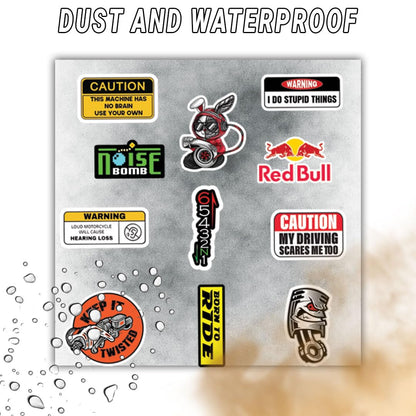 Racing Bike Caution 3D Vinyl Stickers | Waterproof, Fade-Proof, Self-Adhesive Warning Decals for Helmet, Bike, Car, Laptop & Mobile | Safety & Alert Stickers (11 PC) - Moto Genius