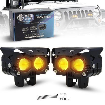 VK130 ( WITHOUT HARNESS ) Motorcycle Fog Light Dual Spot 60W | 2 LED Yellow/White Light | Aluminium Alloy Body | IP67 Waterproof | Easy Mount for Bikes & Scooters (Pack of 2)