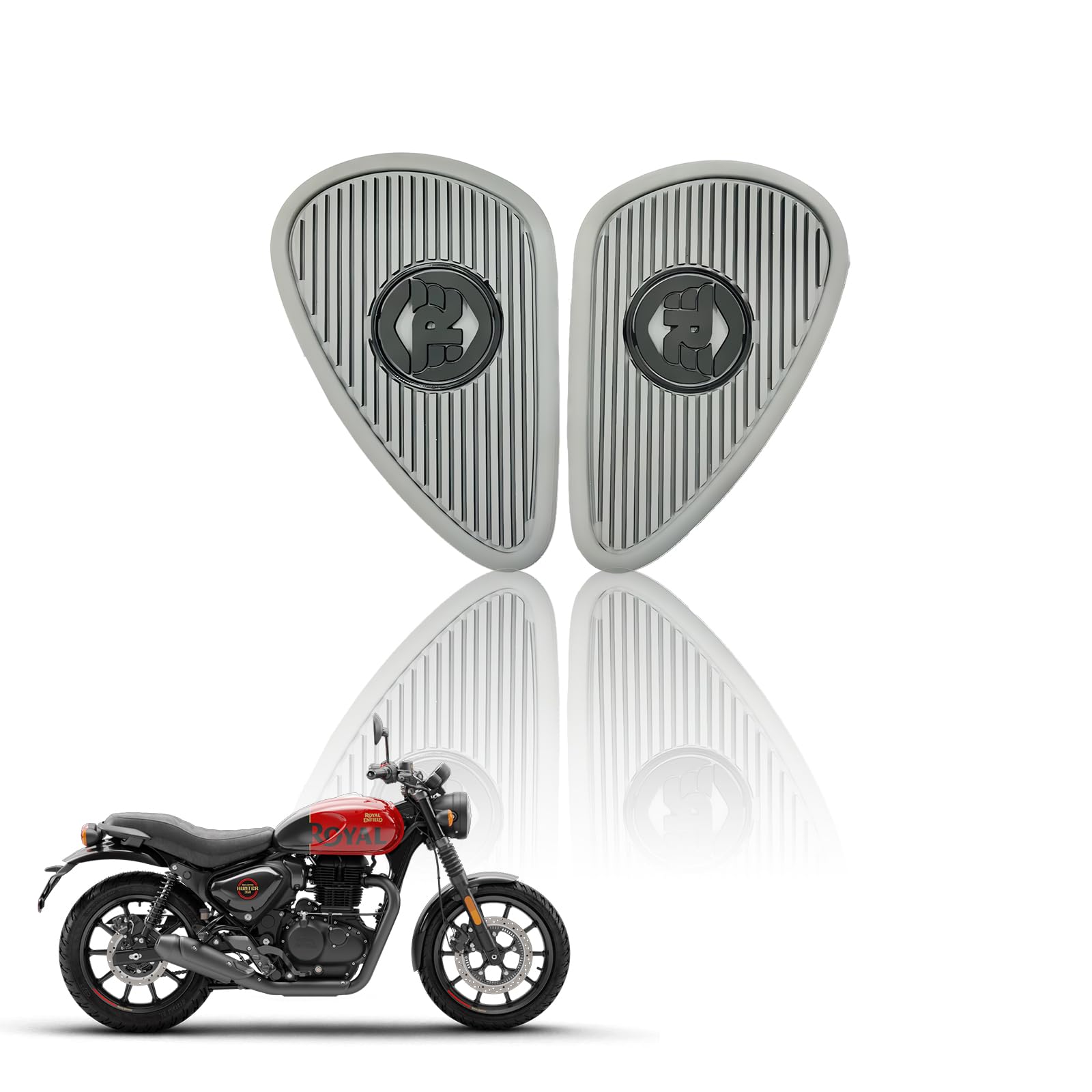 Silicone Tank Pads for Hunter | Premium Tank Protection Pads |Anti-Slip and Scratch-Resistant Design |Stylish and Durable (Pack of 2)-Grey Silver - Moto Genius