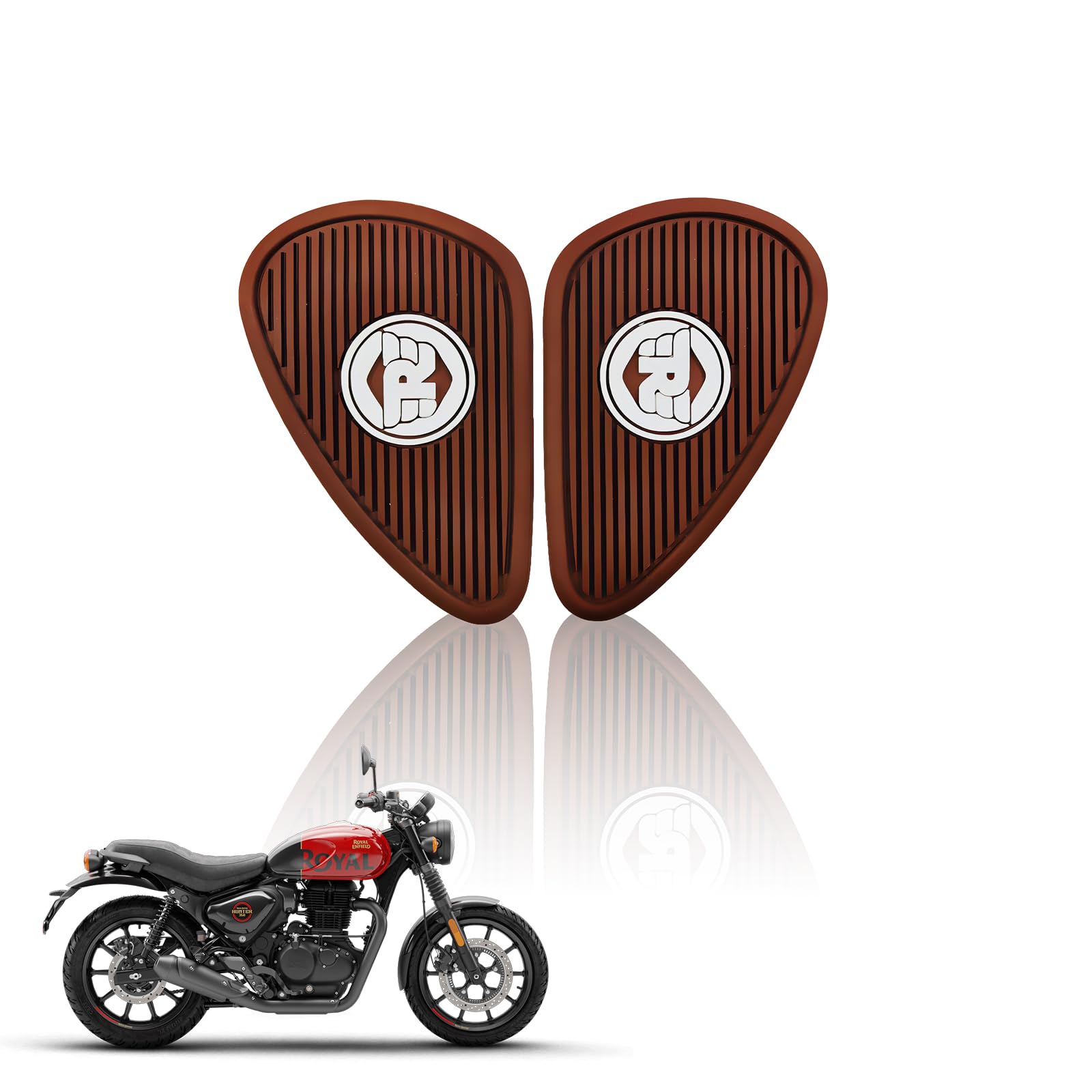 Silicone Tank Pads for Hunter | Premium Tank Protection Pads |Anti-Slip and Scratch-Resistant Design |Stylish and Durable (Pack of 2)-Brown White - Moto Genius