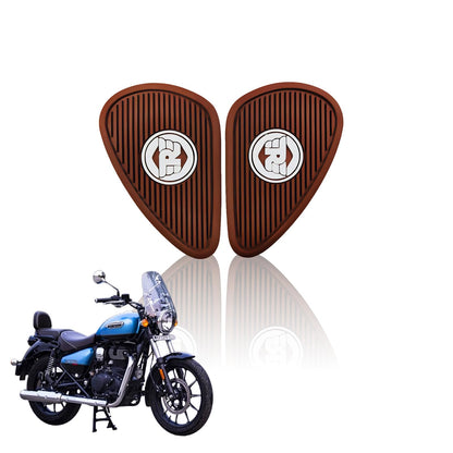 Silicone Tank Pads for Meteor 350 | Premium Tank Protection Pads |Anti-Slip and Scratch-Resistant Design |Stylish and Durable-Brown White - Moto Genius