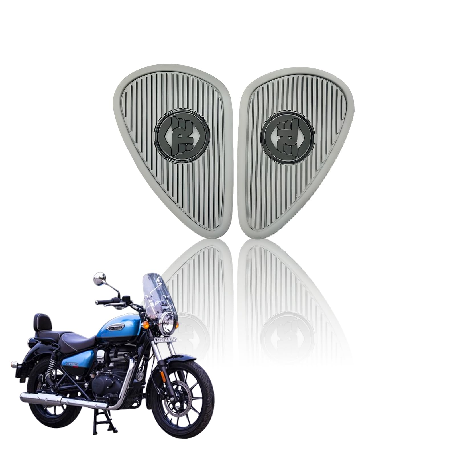 Silicone Tank Pads for Meteor 350 | Premium Tank Protection Pads |Anti-Slip and Scratch-Resistant Design |Stylish and Durable-Grey Silver - Moto Genius