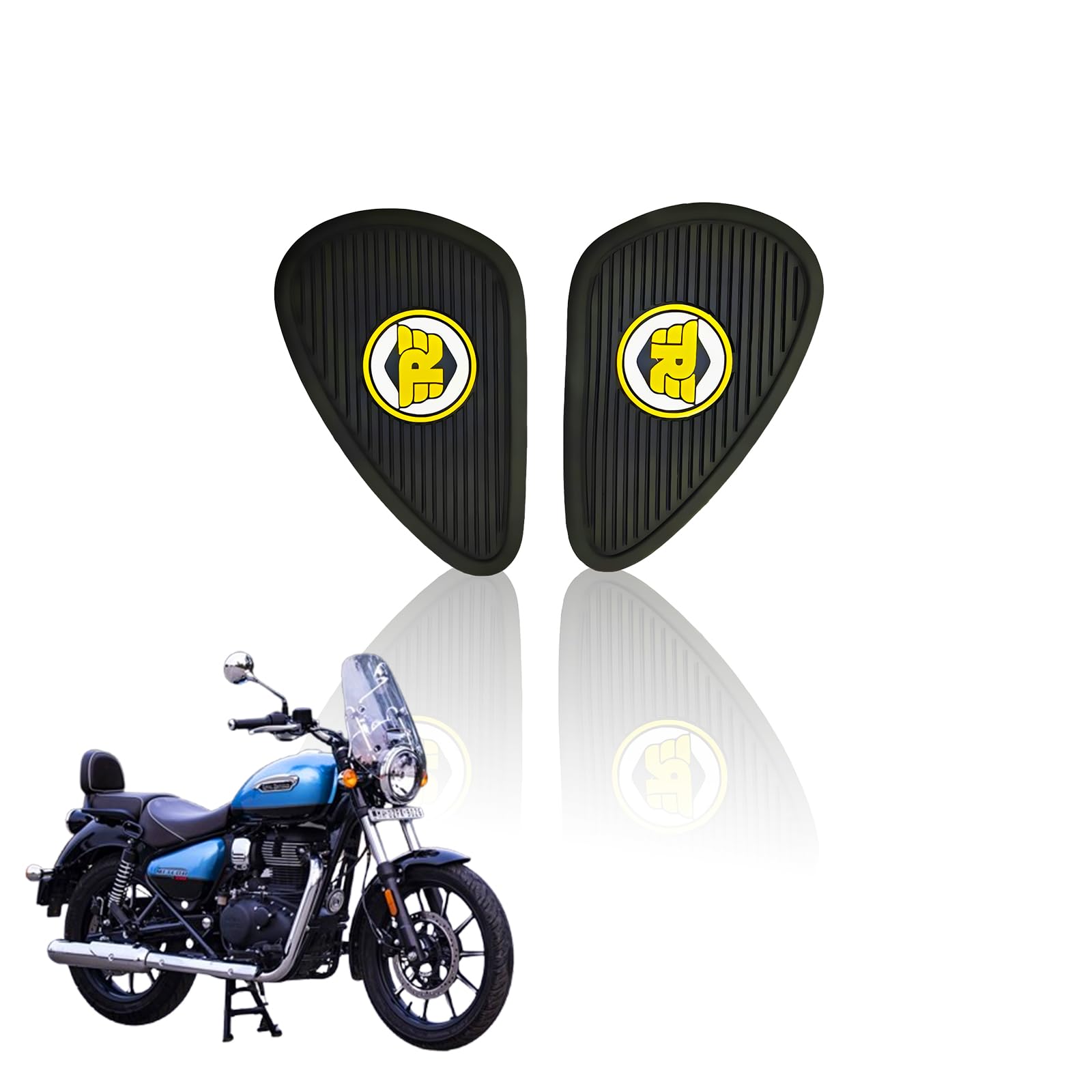 Silicone Tank Pads for Meteor 350 | Premium Tank Protection Pads |Anti-Slip and Scratch-Resistant Design |Stylish and Durable-Yellow Black - Moto Genius