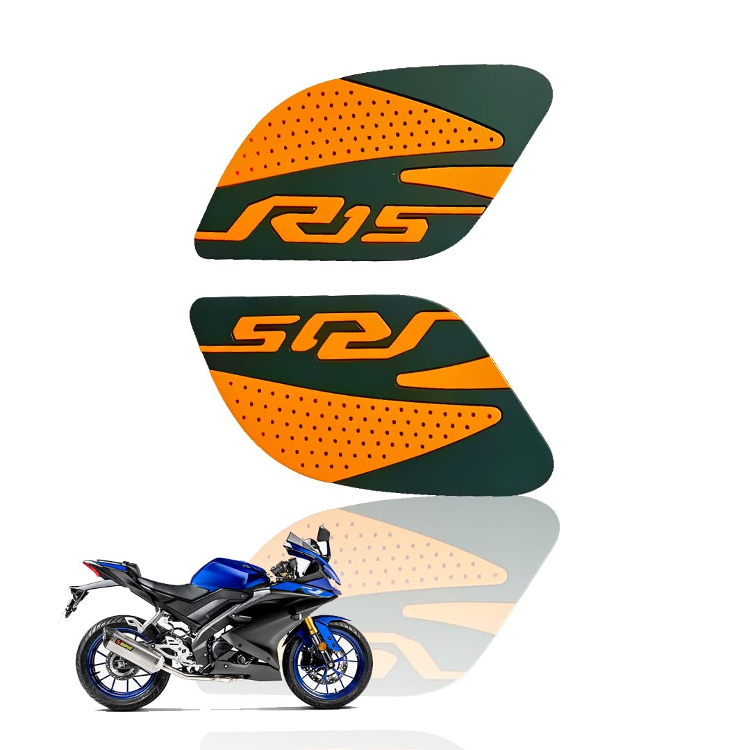 Silicone Tank Pads for R15 V3 | Premium Tank Protection Pads |Anti-Slip and Scratch-Resistant Design |Stylish and Durable (Pack of 2)-Orange - Moto Genius