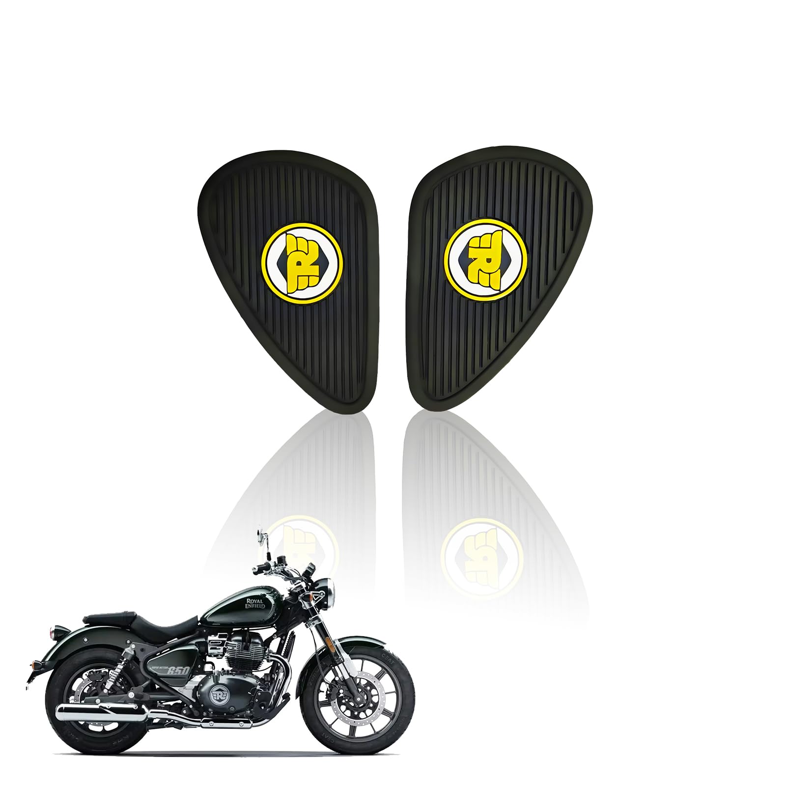 Silicone Tank Pads for RE Super Meteor 650 | Premium Tank Protection Pads |Anti-Slip and Scratch-Resistant Design |Stylish and Durable (Pack of 2)-Yellow Black - Moto Genius