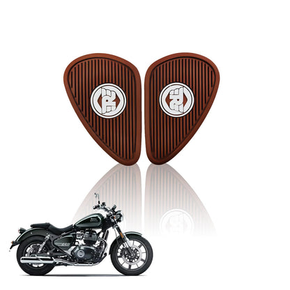 Silicone Tank Pads for RE Super Meteor 650 | Premium Tank Protection Pads |Anti-Slip and Scratch-Resistant Design |Stylish and Durable (Pack of 2)-Brown White - Moto Genius