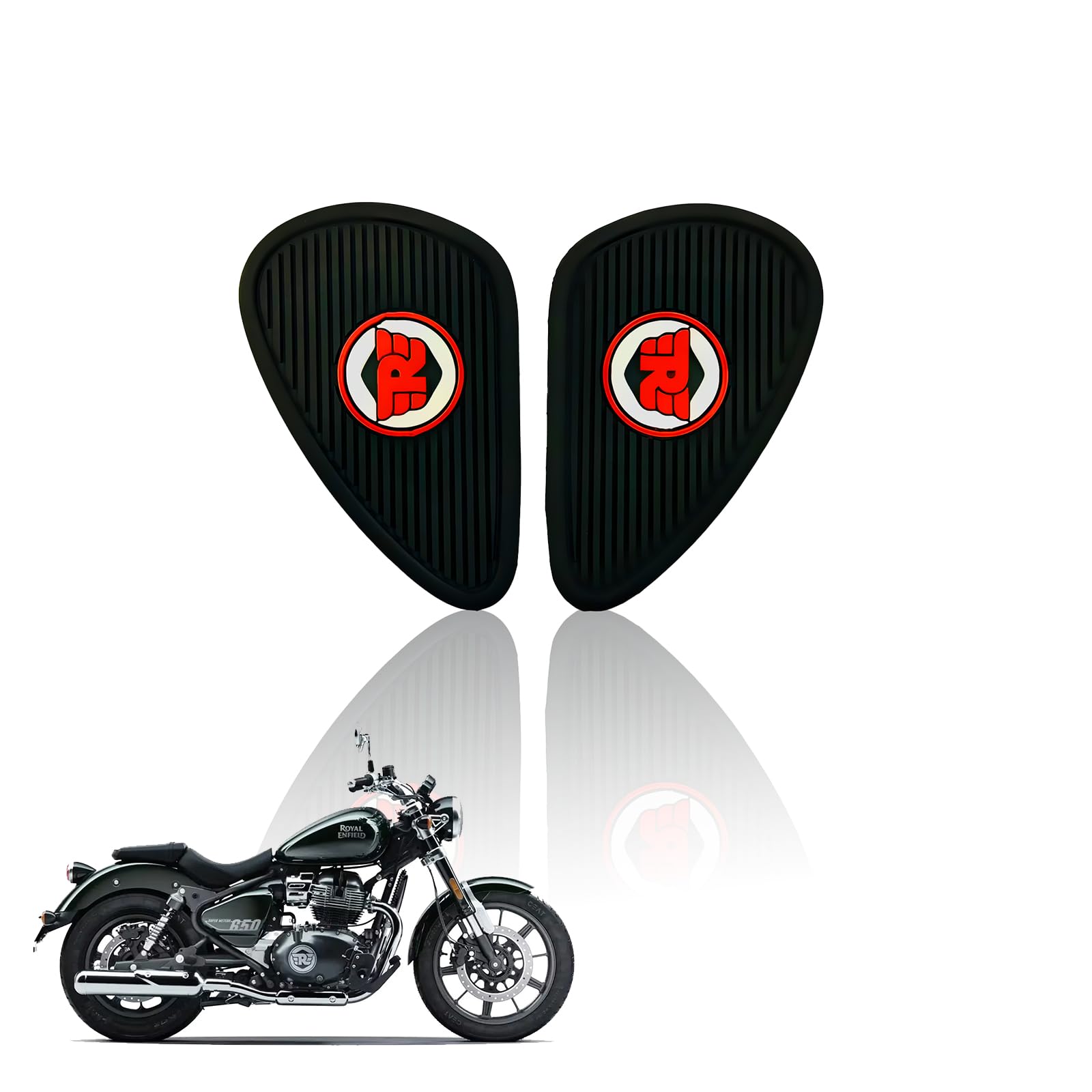 Silicone Tank Pads for RE Super Meteor 650 | Premium Tank Protection Pads |Anti-Slip and Scratch-Resistant Design |Stylish and Durable (Pack of 2)-Black Red - Moto Genius