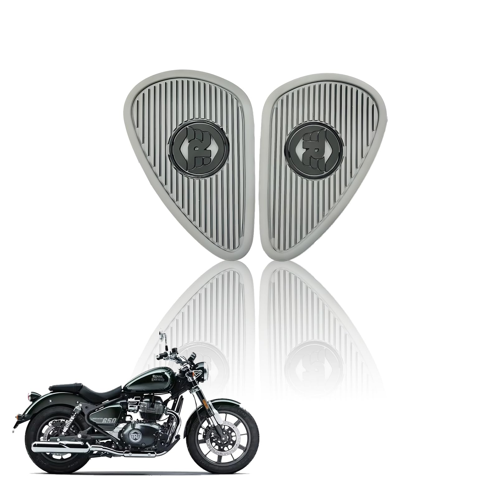 Silicone Tank Pads for RE Super Meteor 650 | Premium Tank Protection Pads |Anti-Slip and Scratch-Resistant Design |Stylish and Durable (Pack of 2)-Silver Grey - Moto Genius