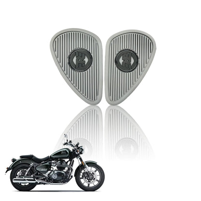 Silicone Tank Pads for RE Super Meteor 650 | Premium Tank Protection Pads |Anti-Slip and Scratch-Resistant Design |Stylish and Durable (Pack of 2)-Silver Grey - Moto Genius