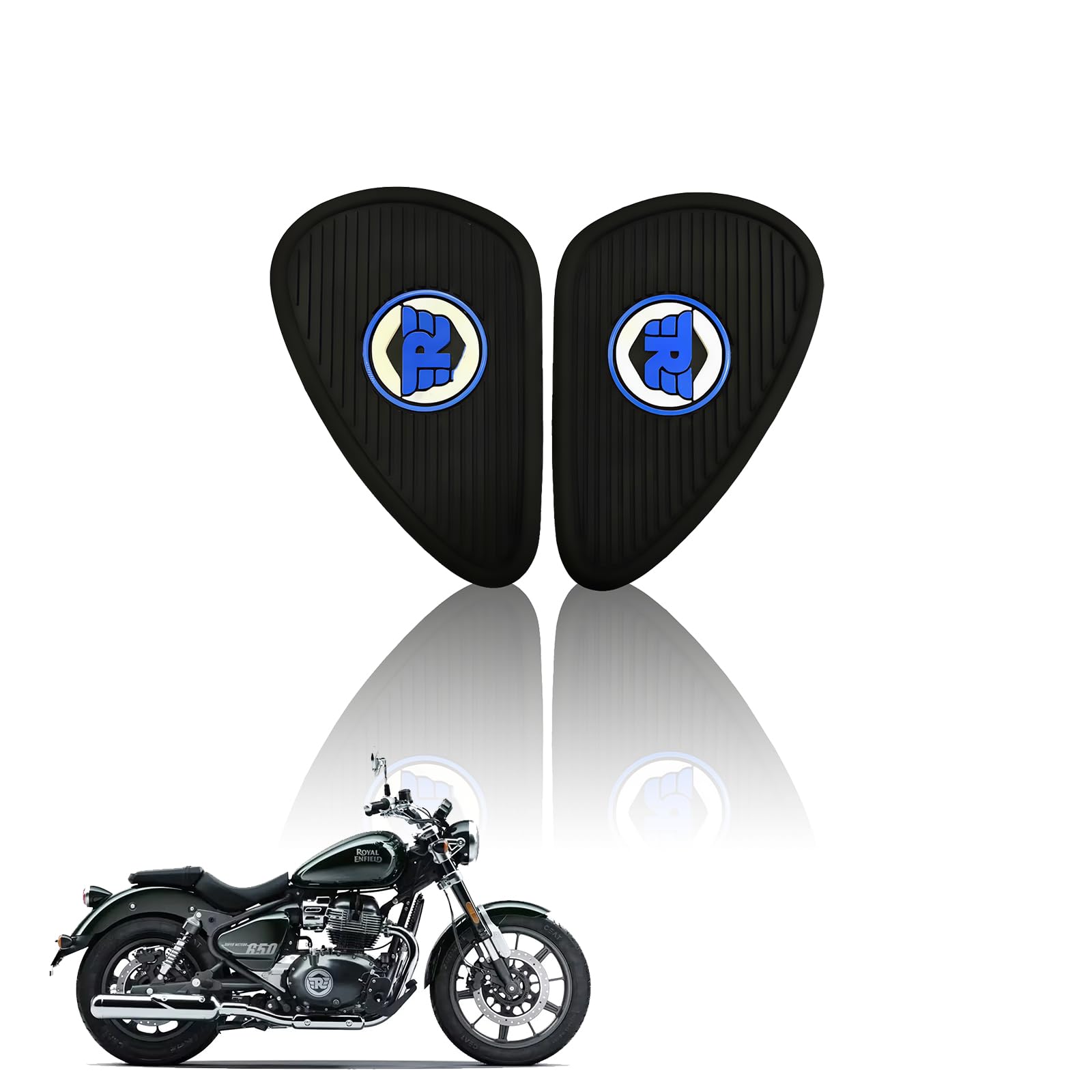 Silicone Tank Pads for RE Super Meteor 650 | Premium Tank Protection Pads |Anti-Slip and Scratch-Resistant Design |Stylish and Durable (Pack of 2)-Black Blue - Moto Genius