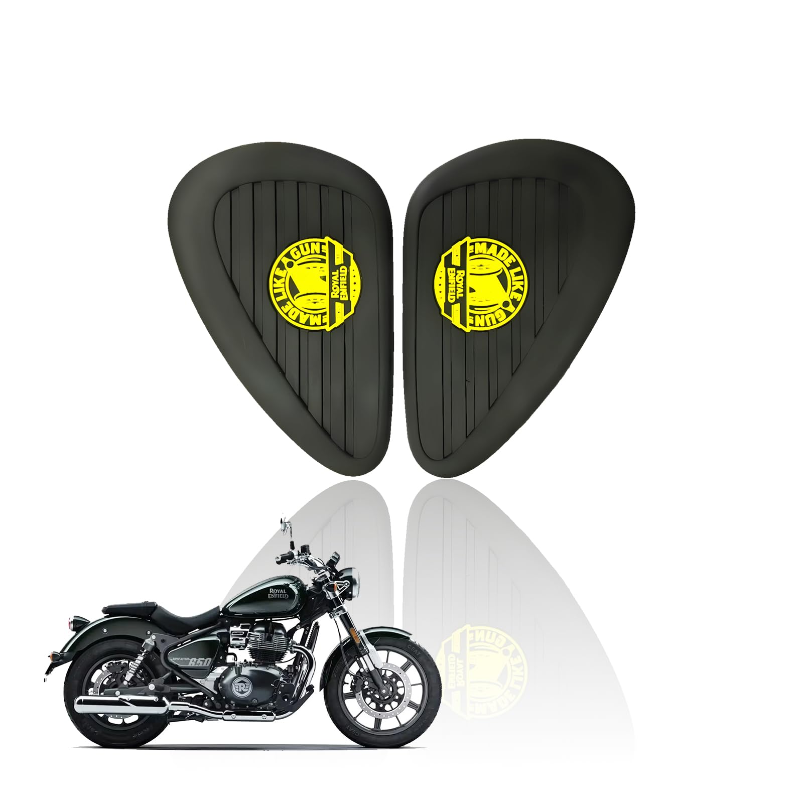 Silicone Tank Pads for RE Super Meteor 650 | Premium Tank Protection Pads |Anti-Slip and Scratch-Resistant Design |Stylish and Durable (Pack of 2)-Black Yellow - Moto Genius