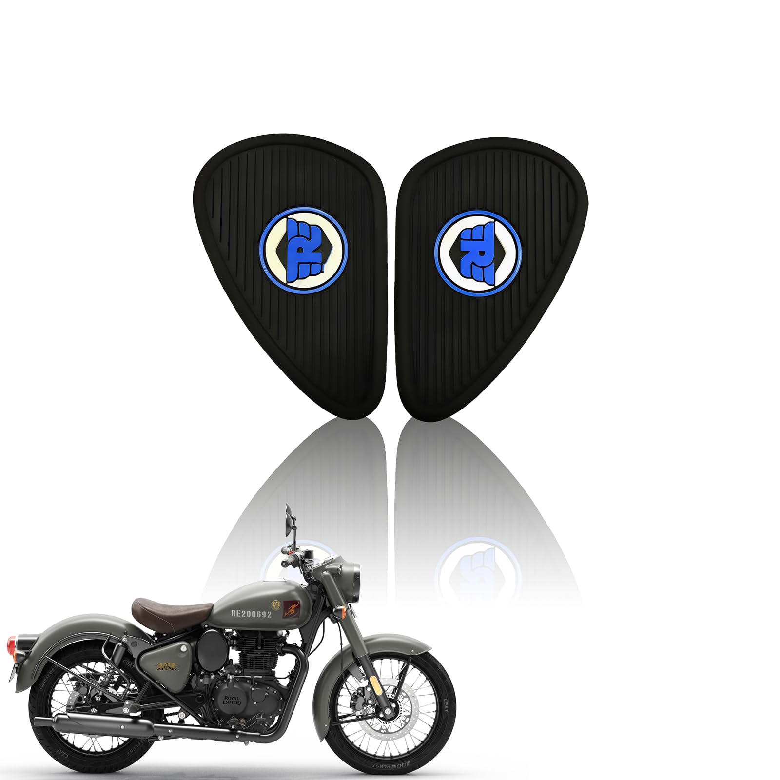 Silicone Tank Pads for Reborn Classic 350 | Premium Tank Protection Pads |Anti-Slip and Scratch-Resistant Design |Stylish and Durable (Pack of 2)-Black Blue - Moto Genius