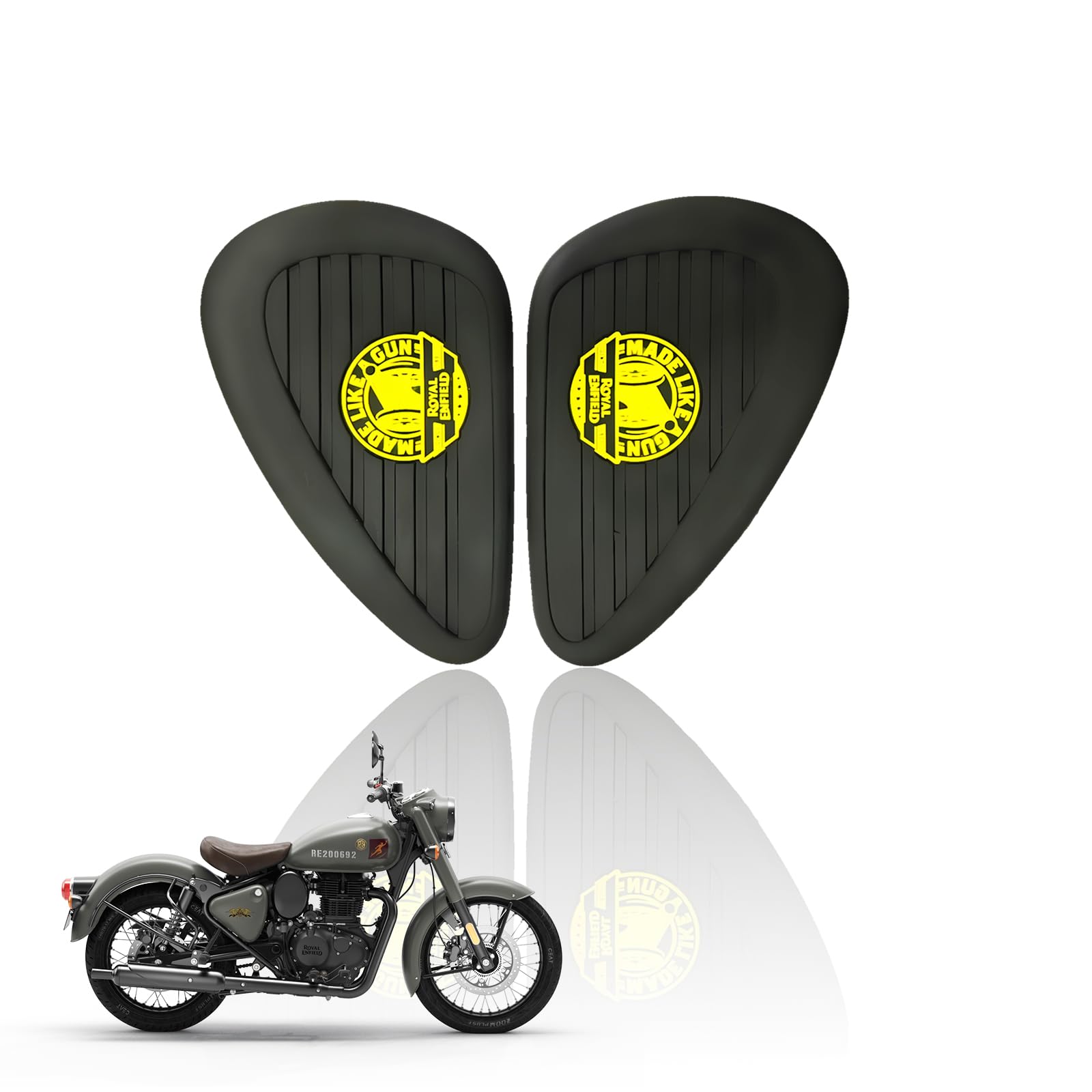 Silicone Tank Pads for Reborn Classic 350 | Premium Tank Protection Pads |Anti-Slip and Scratch-Resistant Design |Stylish and Durable (Pack of 2)-Black Yellow - Moto Genius