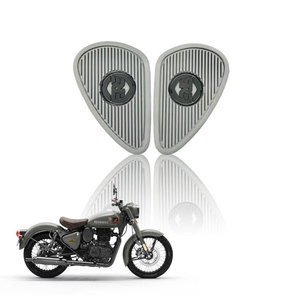 Silicone Tank Pads for Reborn Classic 350 | Premium Tank Protection Pads |Anti-Slip and Scratch-Resistant Design |Stylish and Durable (Pack of 2)-Grey Silver - Moto Genius