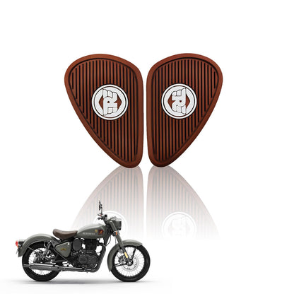 Silicone Tank Pads for Reborn Classic 350 | Premium Tank Protection Pads |Anti-Slip and Scratch-Resistant Design |Stylish and Durable (Pack of 2)-Brown White - Moto Genius