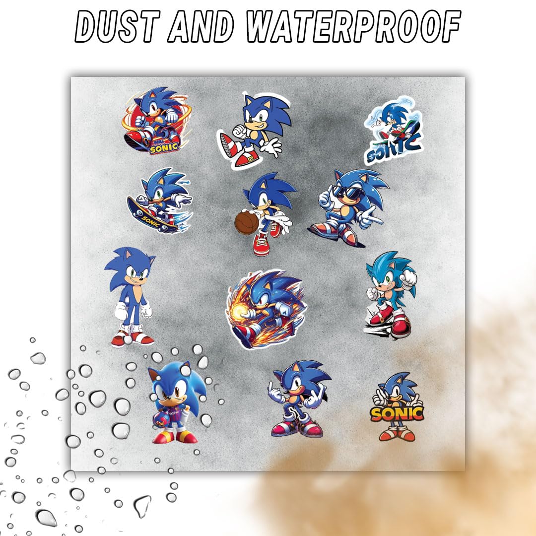 Sonic Cartoon 3D Waterproof Vinyl Stickers Pack for Kids – Self Adhesive Cute Cartoon Decal for Laptop, Mobile Phone, Helmet, Bike, Car, Notebook & Water Bottle - Moto Genius