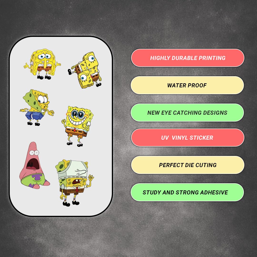 Spongebob Squarepants 3D Waterproof Vinyl Stickers Self Adhesive Cartoon Decal for Laptop Mobile Phone Helmet Bike Car Notebook Water Bottle Aesthetic Cartoon Stickers - Moto Genius