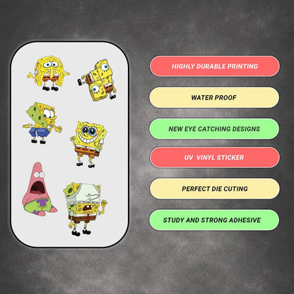 Spongebob Squarepants 3D Waterproof Vinyl Stickers Self Adhesive Cartoon Decal for Laptop Mobile Phone Helmet Bike Car Notebook Water Bottle Aesthetic Cartoon Stickers - Moto Genius