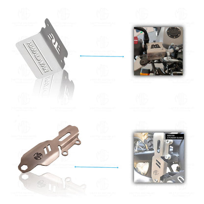 Stainless Steel Accessories Kit for RE Himalayan Motorbike | Radiator Guard, Check Shape Headlight Grill, Cylinder Guard, Side Stand Extender & Oil Reservoir Caps (Pack of 6) - Moto Genius
