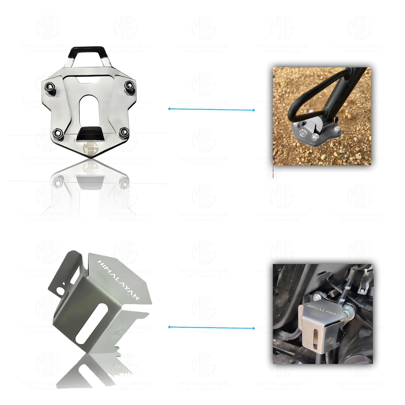 Stainless Steel Accessories Kit for RE Himalayan Motorbike | Radiator Guard, Honey Shape Headlight Grill, Cylinder Guard, Side Stand Extender & Oil Reservoir Caps (Pack of 6) - Moto Genius