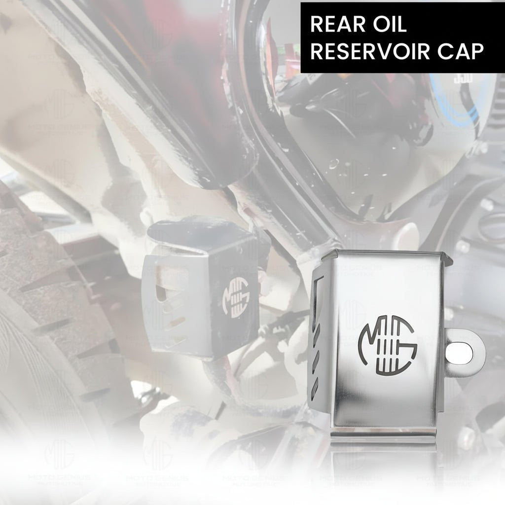 Stainless Steel Rear Brake Oil Container Guard for RE Interceptor | Fluid Reservoir Cap Compatible with RE Interceptor-Silver - Moto Genius
