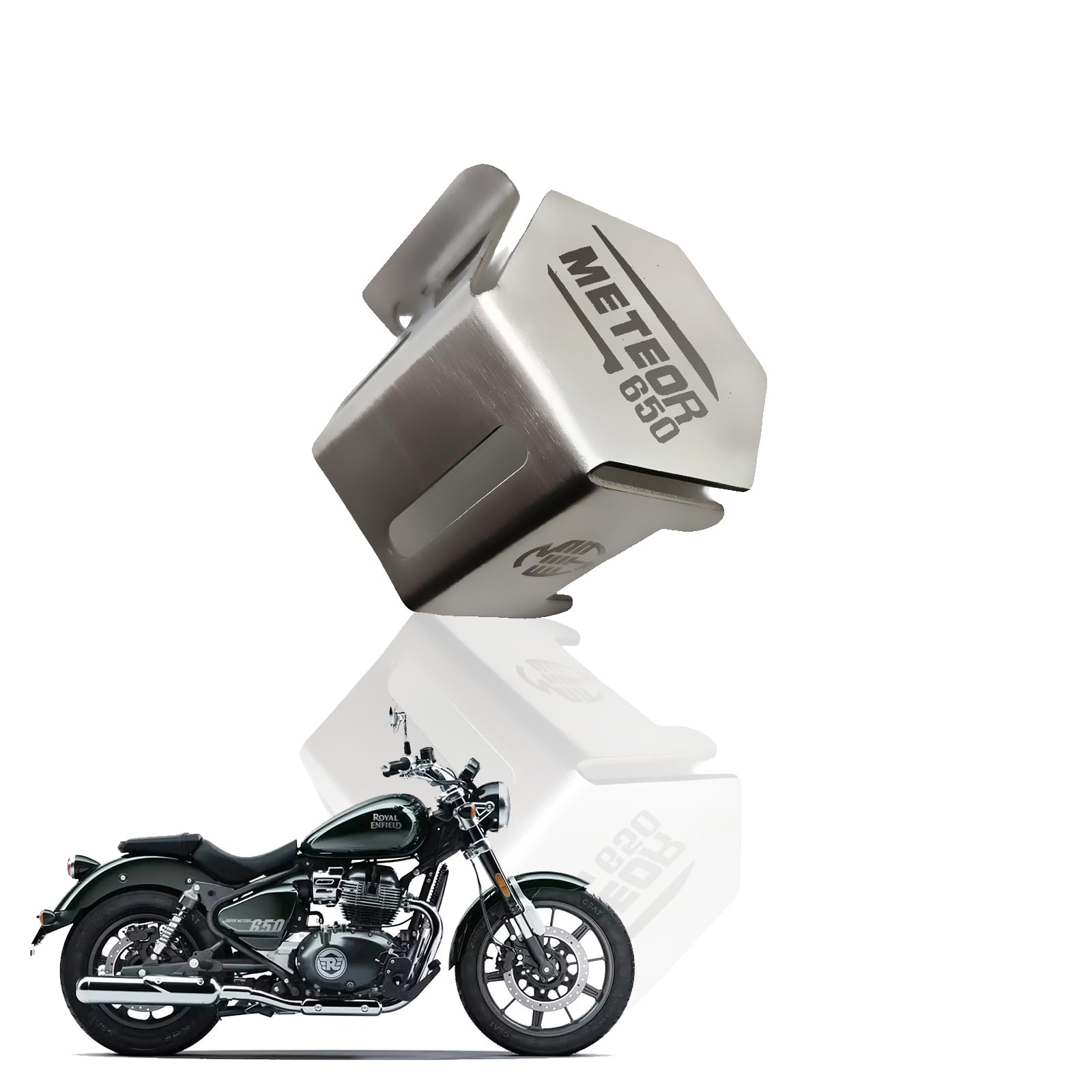Stainless Steel Rear Brake Oil Container Guard for RE Super Meteor 650 | Durable Protection & Stylish Design for Motorcycles-Silver - Moto Genius