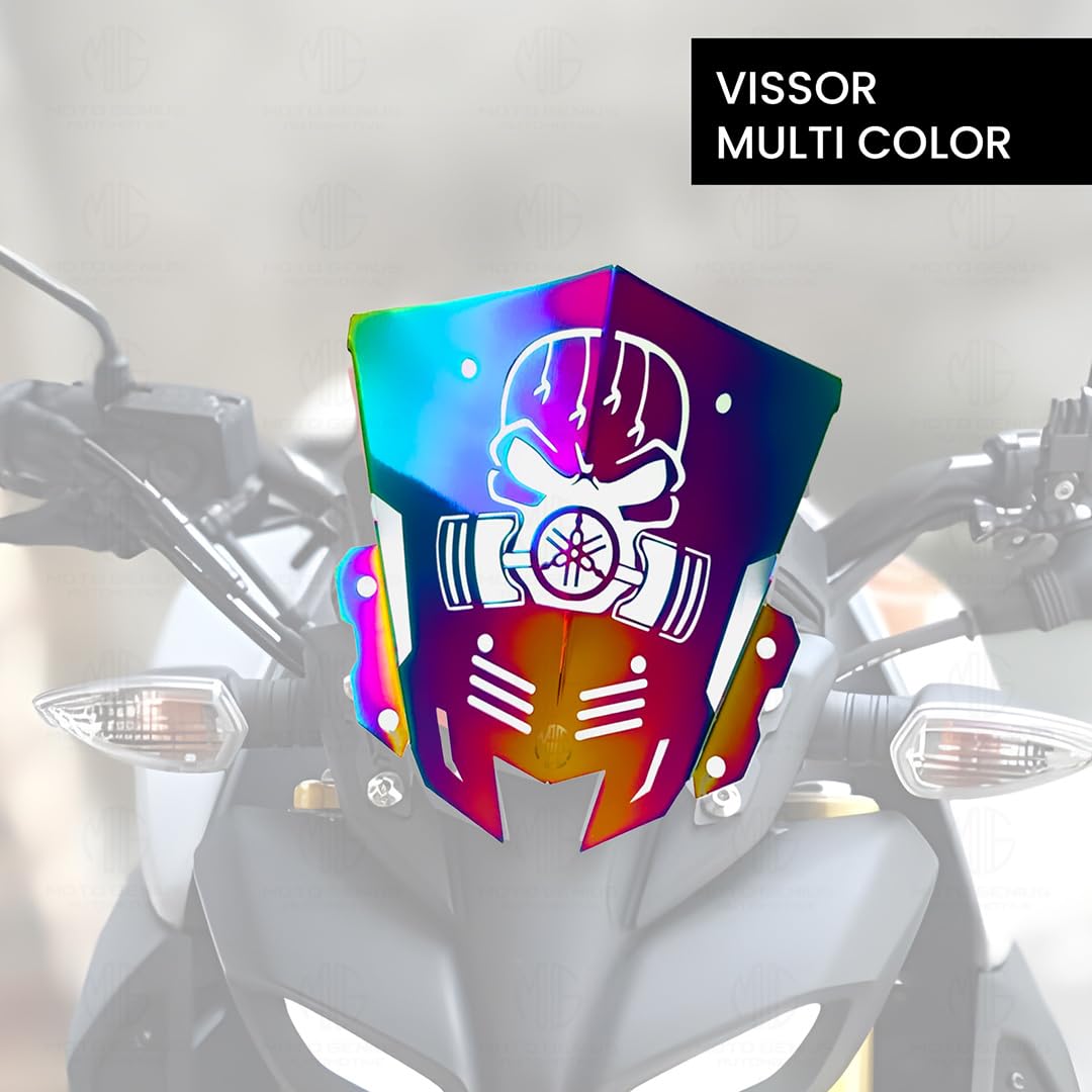 Stainless Steel Visor Windscreen Windshield Deflector for MT 15 | Heavy Quality Flyscreen with Mount for Motorbike | Wind Sheld Protector-Skull Black - Moto Genius