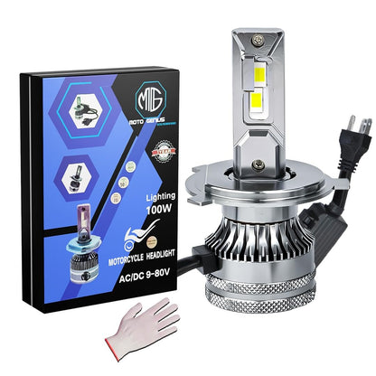Super Bright 100W LED Headlight Conversion Kit for Car & Motorbike | Waterproof, High Performance, Energy Efficient, Steel & Aluminium Housing – Easy Install(H4) - Moto Genius