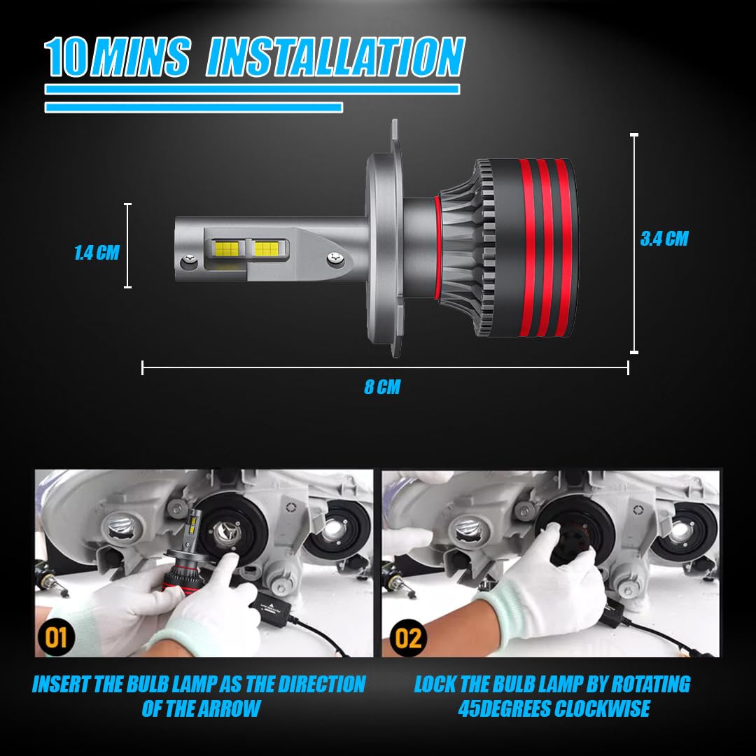 Super Bright 120W Set LED Headlight Conversion Kit for Car & Motorbike, Waterproof Steel & Aluminium Design, High Performance, Energy Efficient (Pack of 2) - Moto Genius