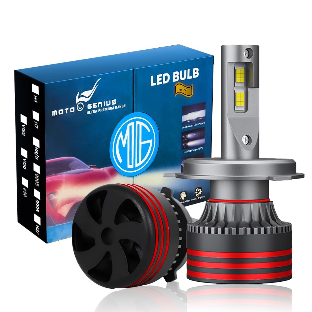 Super Bright 120W Set LED Headlight Conversion Kit for Car & Motorbike, Waterproof Steel and Aluminium Design, High Performance, Energy Efficient (12-80V) (Pack of 2) H4 (MGF2) - Moto Genius