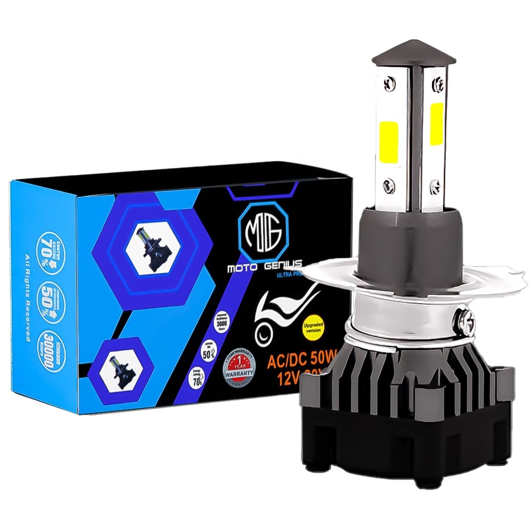 Super Bright 50W LED Headlight Conversion Kit for Car & Motorbike – Waterproof, Energy Efficient, High Performance, Steel & Aluminium Housing – Easy Installation(H4) - Moto Genius
