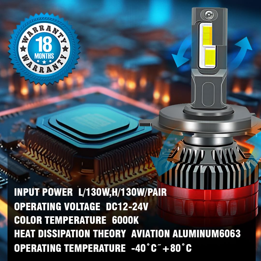 Super Bright 80W Conversion Kit for Car & Motorbike, Waterproof Steel & Aluminium Design, High Performance, Energy Efficient(H4) - Moto Genius