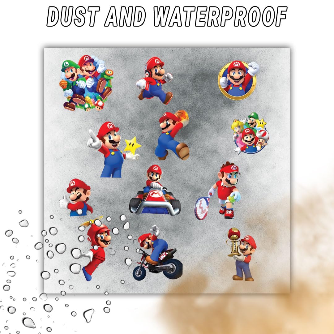 Super Mario 3D Waterproof Vinyl Stickers Pack for Kids – Self Adhesive Cute Cartoon Decal for Laptop, Mobile Phone, Helmet, Bike, Car, Notebook & Water Bottle - Moto Genius