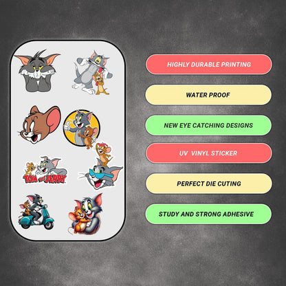 Tom & Jerry Cartoon 3D Waterproof Vinyl Stickers Pack | Self Adhesive Cute Cartoon Decal for Laptop, Mobile Phone, Helmet, Bike, Car, Notebook & Water Bottle - Moto Genius