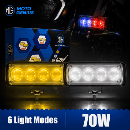 Universal 4-LED Motorcycle Fog Light Kit | 70W Dual Lens Projector Spotlight with Wired Switch | 12V-80V Waterproof Driving Lamps for Bikes (Pack of 2) - Moto Genius