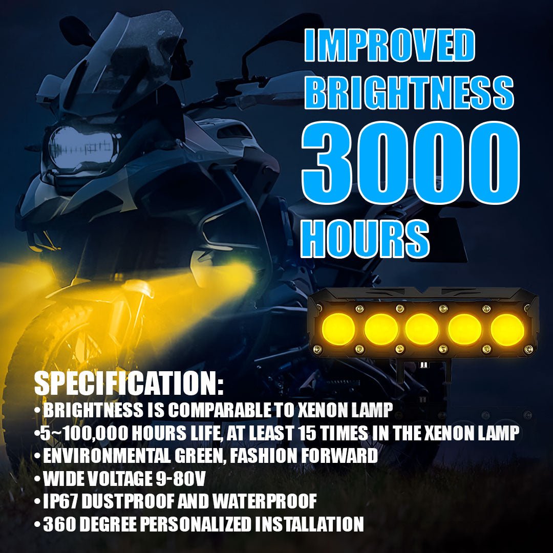 Universal 5-LED Mini Drive Fog Light Projector | Dual Color White/Amber | 12V 60W | Waterproof Auxiliary Light for Cars & Bikes (MGF1) - Moto Genius