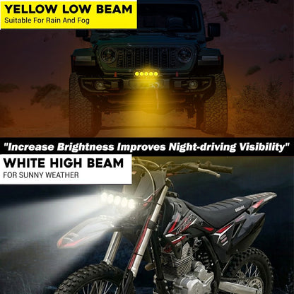 Universal 5-LED Mini Drive Fog Light Projector | Dual Color White/Amber | 12V 60W | Waterproof Auxiliary Light for Cars & Bikes (MGF1) - Moto Genius