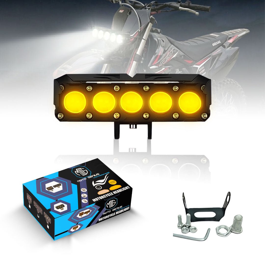 Universal 5-LED Mini Drive Fog Light Projector | Dual Color White/Amber | 12V 60W | Waterproof Auxiliary Light for Cars & Bikes (MGF1) - Moto Genius