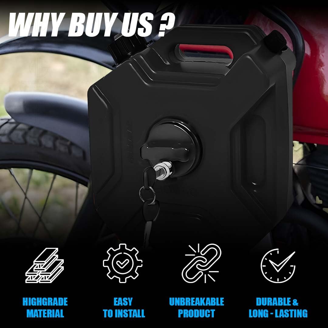 Universal 5 Liter Fuel Jerry Can With Clamp and Cap For Motorcycle | Fuel Container Heavy Duty construction for Petrol/diesel/kerosene Storage (Pack of 2)-Black - Moto Genius